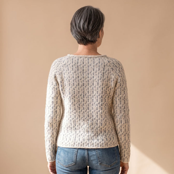 Damen Strick Pullover mit Waffelstruktur Rundhals Relaxed Fit