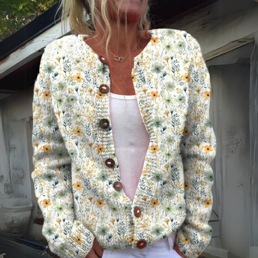 Damen Strickjacke Blumenmuster geknöpfte Puffer Weste - Grün