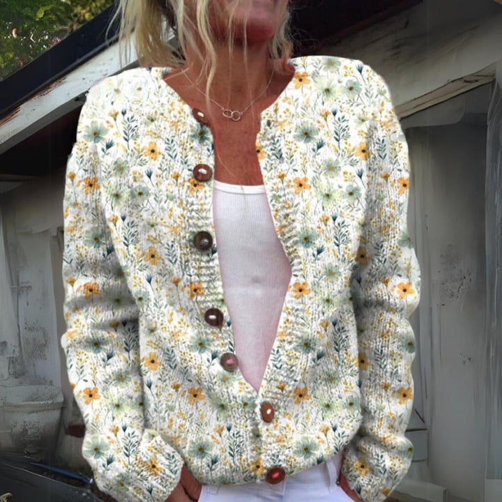 Damen Strickjacke Blumenmuster geknöpfte Puffer Weste - Grün