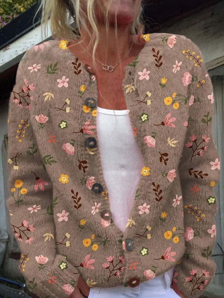 Damen Strickjacke Blumenmuster geknöpfte Puffer Weste - Braun