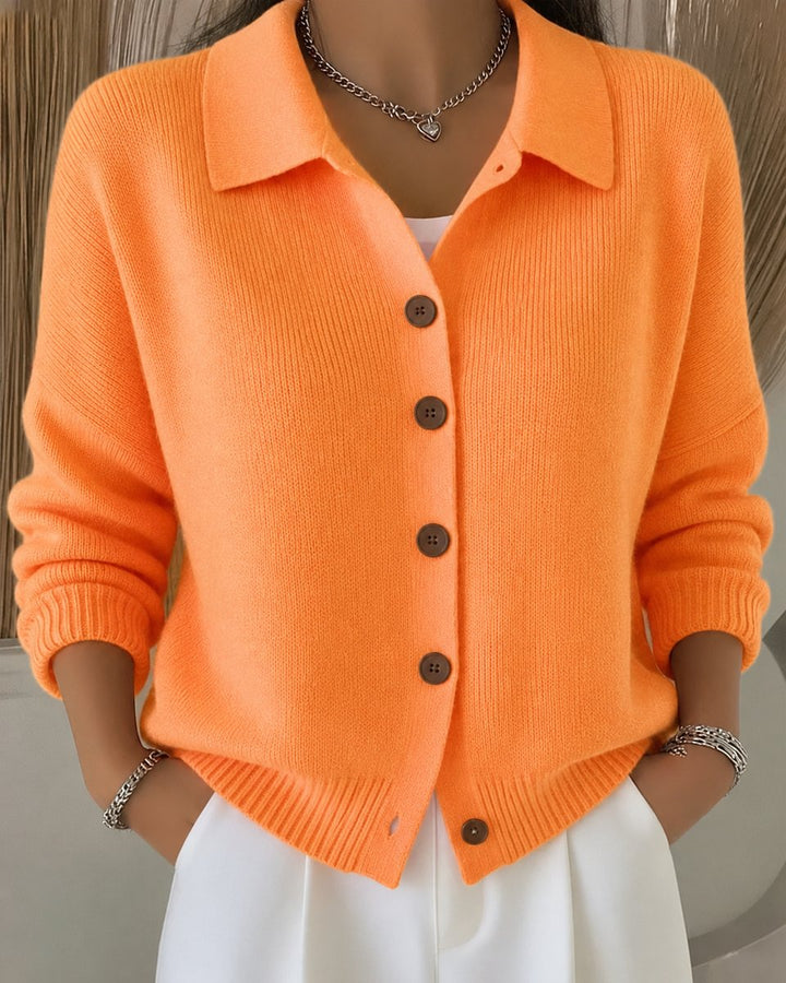Damen Strickjacke mit Hemdkragen und Knopfleiste Relaxed Fit - Orange