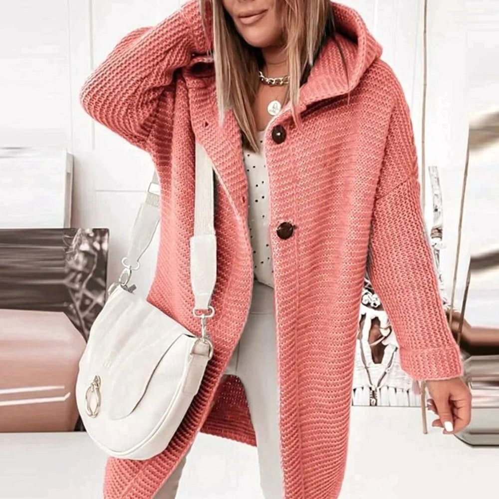Damen Strickjacke mit Kapuze und Knopfleiste in gerader Passform