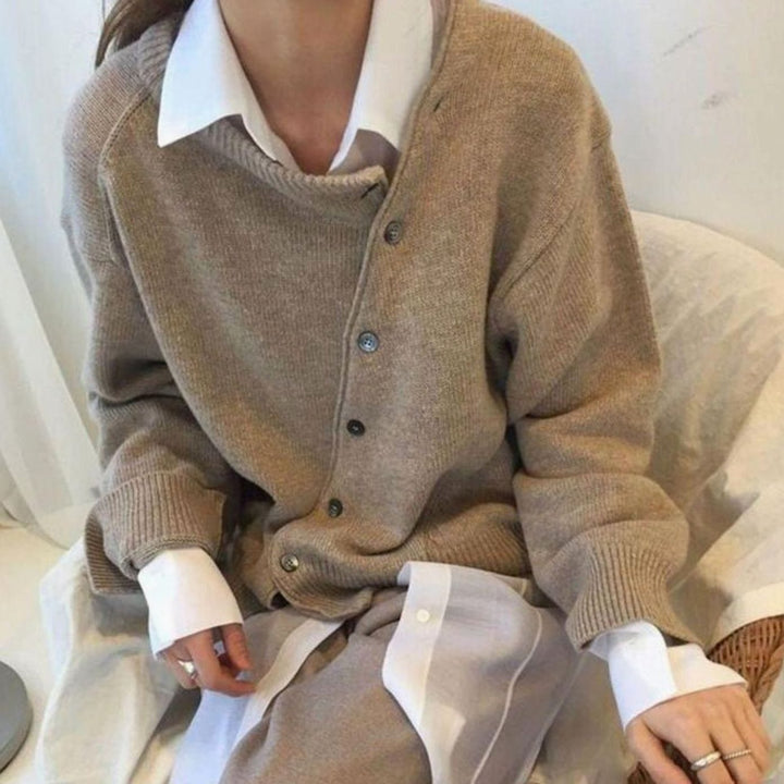Damen Strickjacke mit Knöpfen Oversized Rundausschnitt