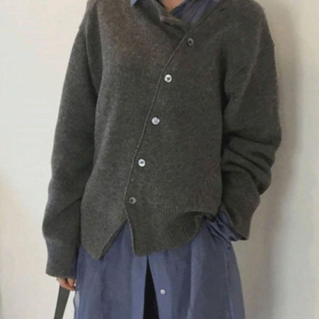 Damen Strickjacke mit Knöpfen Oversized Rundausschnitt - Grau