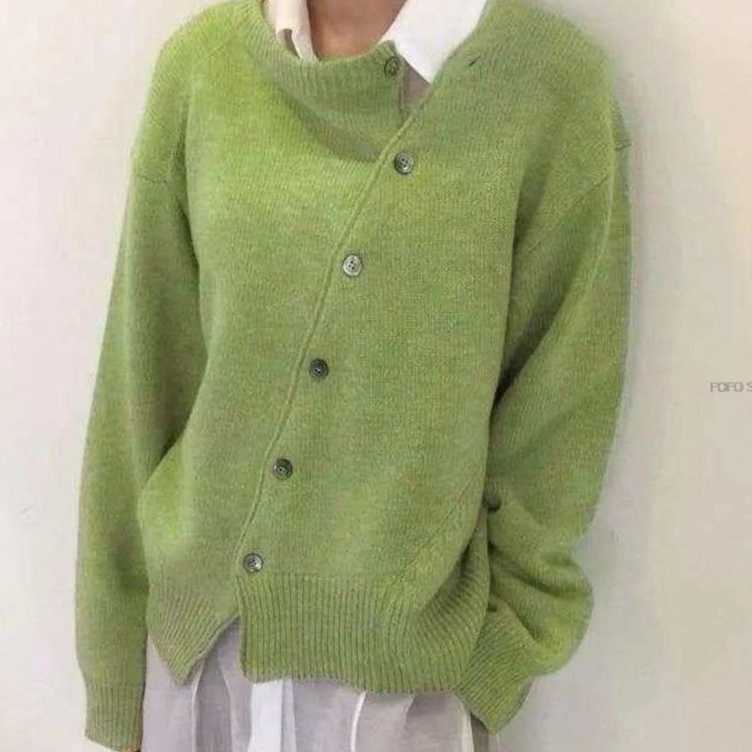 Damen Strickjacke mit Knöpfen Oversized Rundausschnitt - Grün
