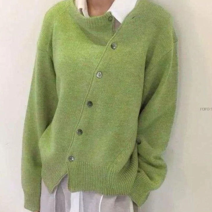 Damen Strickjacke mit Knöpfen Oversized Rundausschnitt - Grün