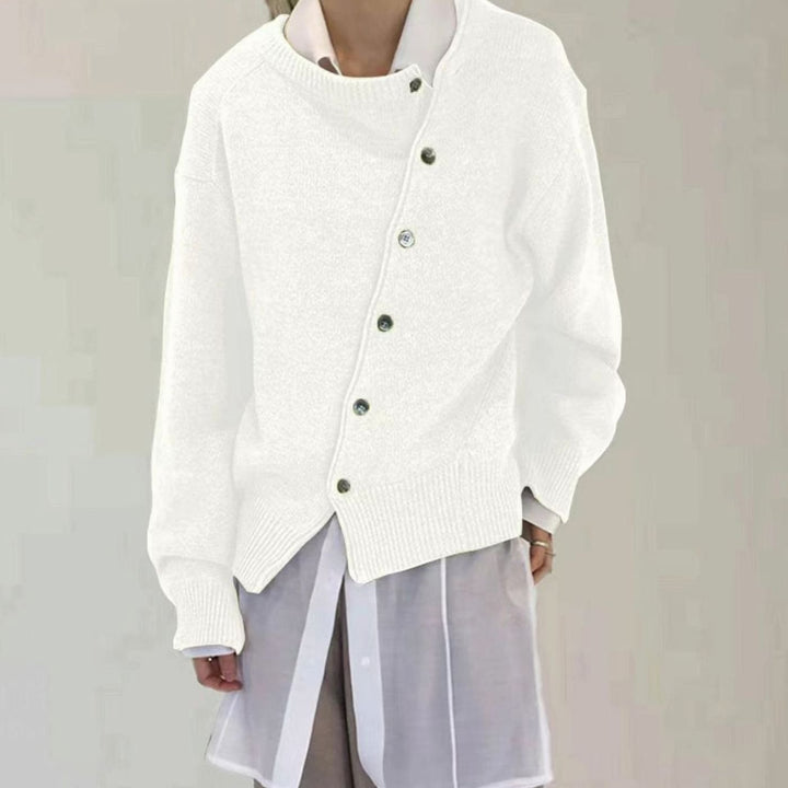 Damen Strickjacke mit Knöpfen Oversized Rundausschnitt - Weiß