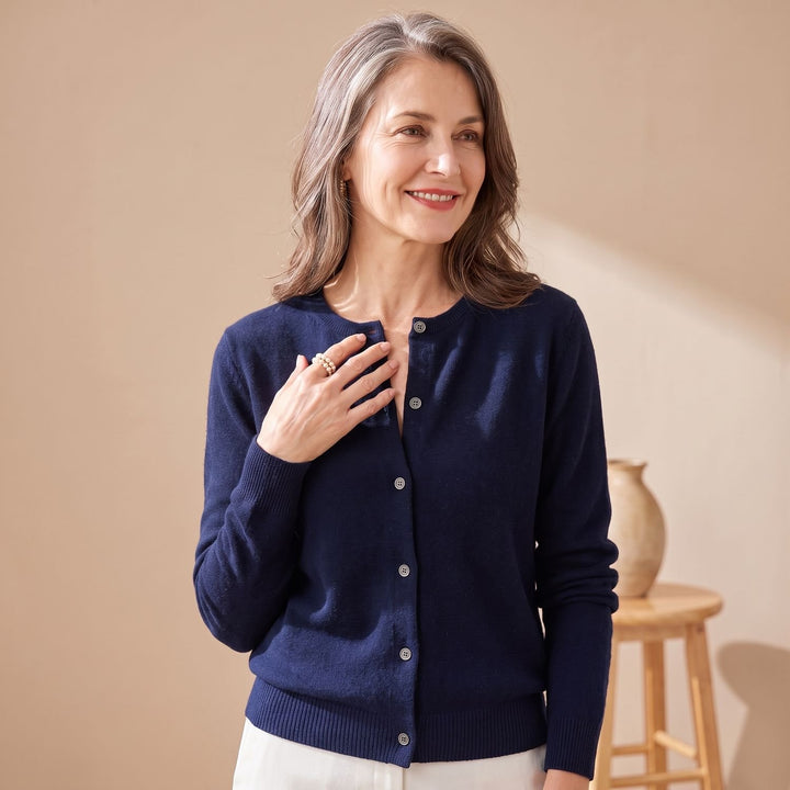 Damen Strickjacke mit Rundhals Knopfleiste Langarm
