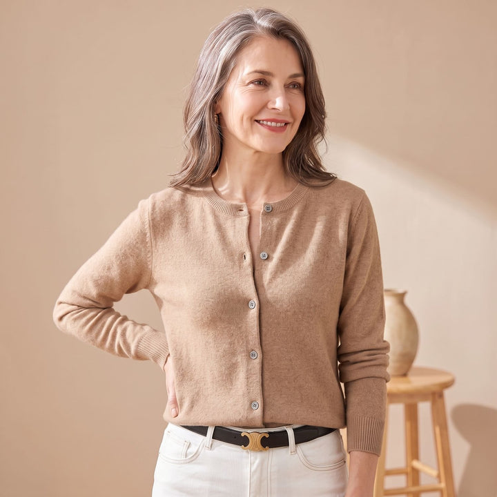 Damen Strickjacke mit Rundhals Knopfleiste Langarm