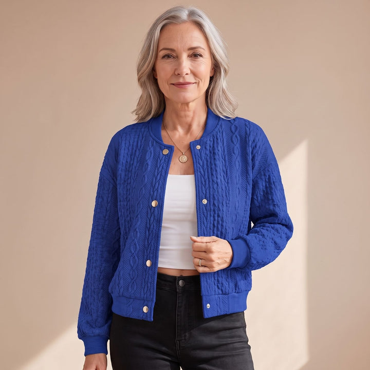 Damen Strickjacke mit Zopfmuster Druckknöpfen Cardigan - Blau
