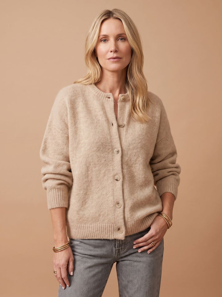 Damen Strickjacke Oversized Cardigan mit Knöpfen Rippkragen
