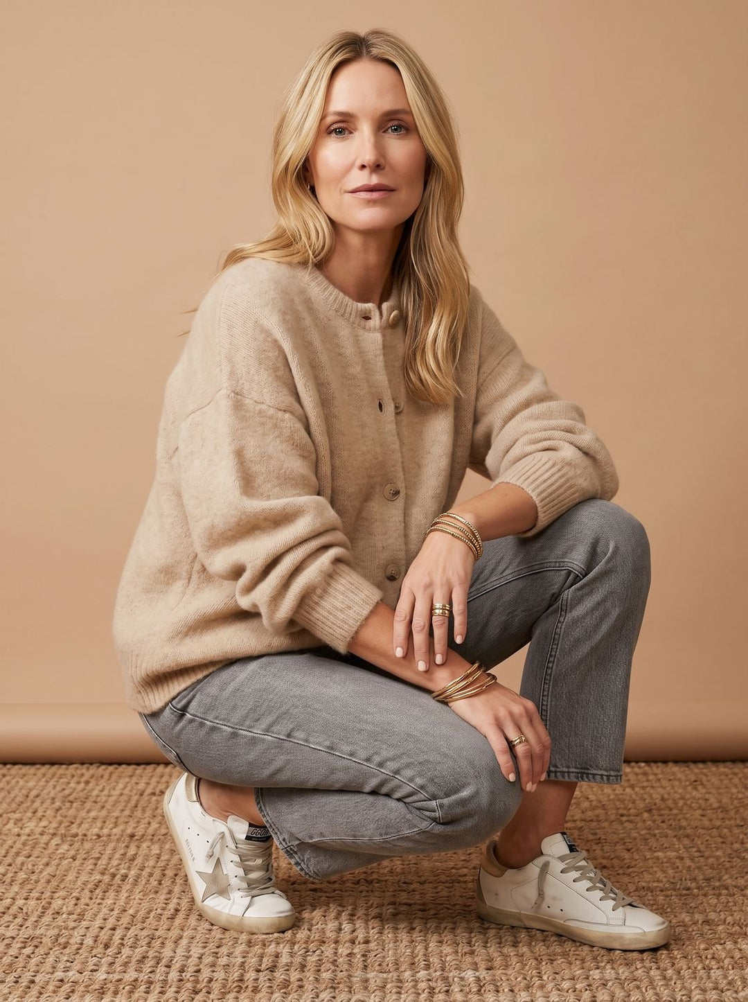 Damen Strickjacke Oversized Cardigan mit Knöpfen Rippkragen