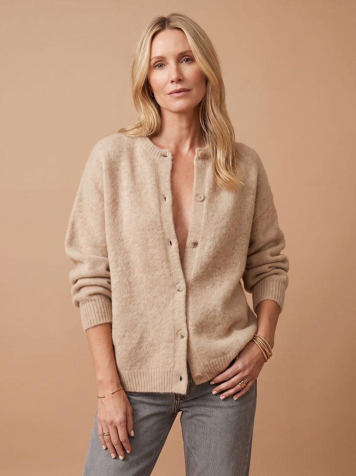 Damen Strickjacke Oversized Cardigan mit Knöpfen Rippkragen