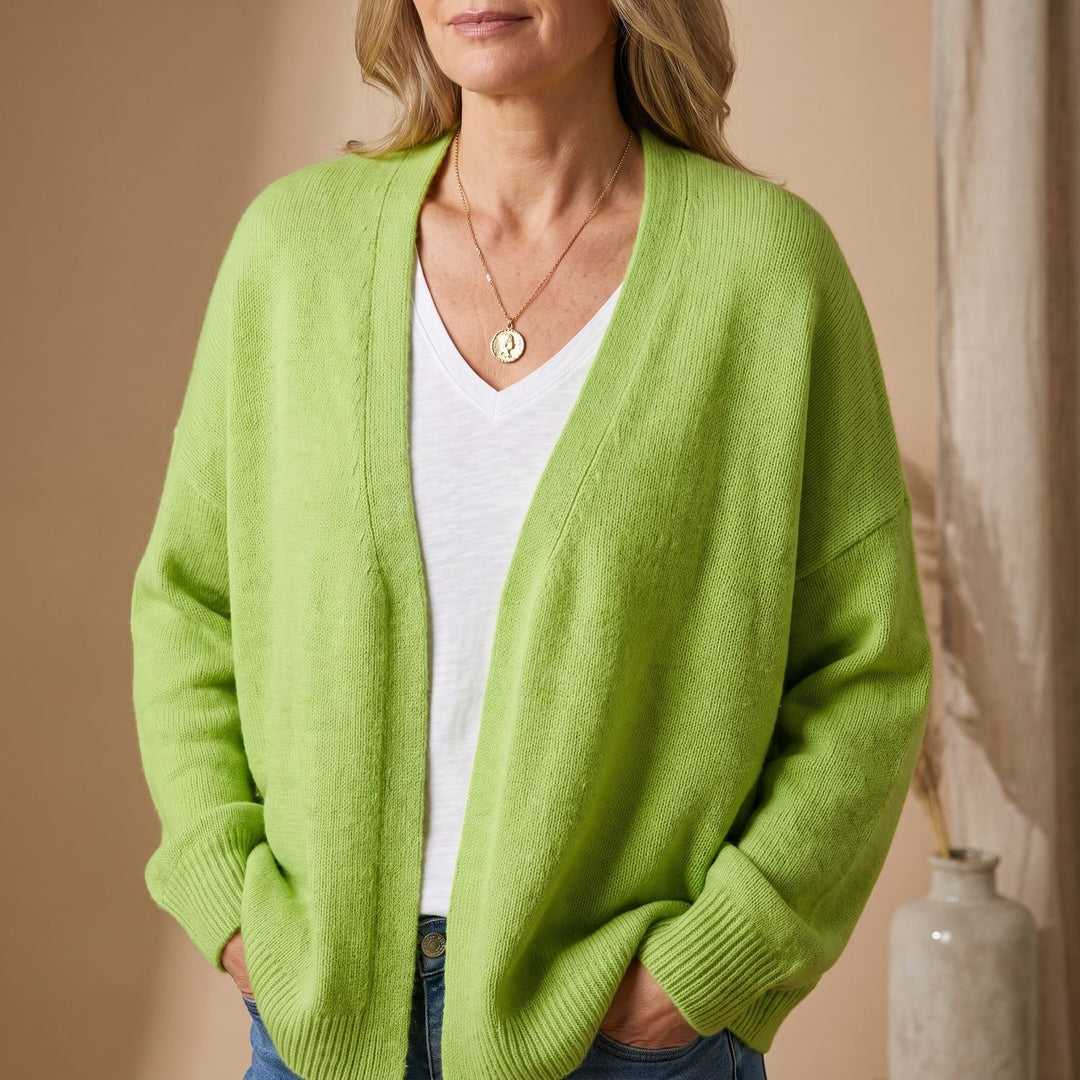 Damen Strickjacke V-Ausschnitt Knopfleiste Oversized Cardigan - Hellgrün