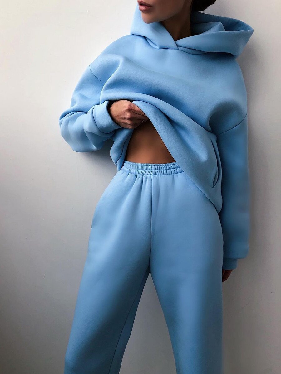 Damen Strickpullover Hoodie Jogginghose Zweiteiler Loungewear Set