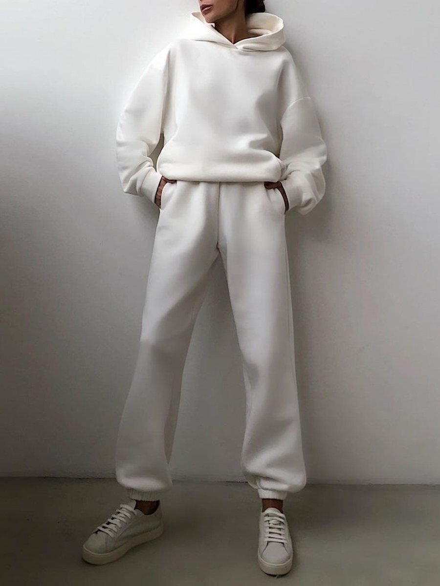 Damen Strickpullover Hoodie Jogginghose Zweiteiler Loungewear Set