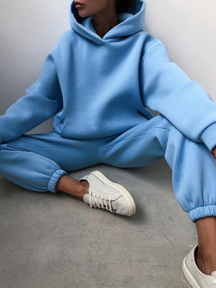 Damen Strickpullover Hoodie Jogginghose Zweiteiler Loungewear Set