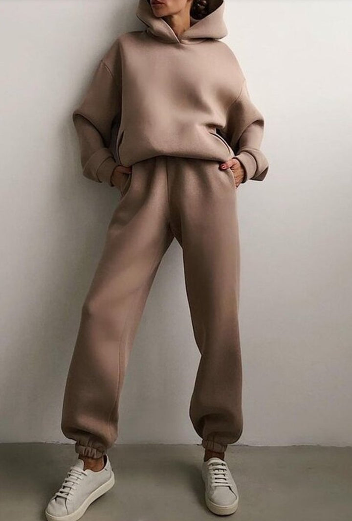 Damen Strickpullover Hoodie Jogginghose Zweiteiler Loungewear Set