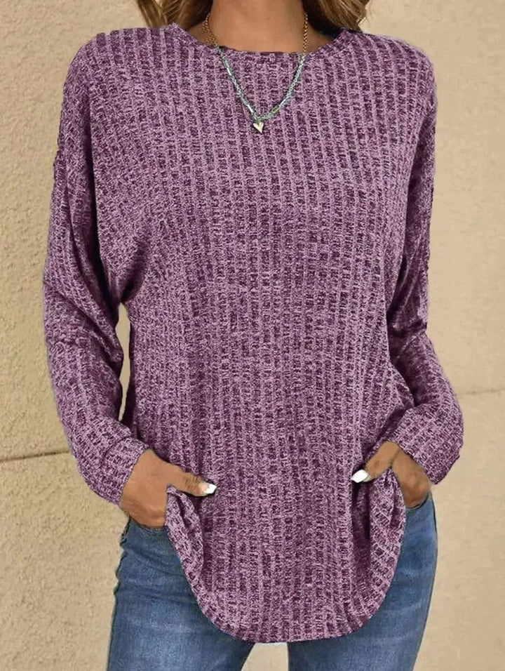 Damen Strickpullover Langarm Rundhals Waffle-Knit Oversized - Lila