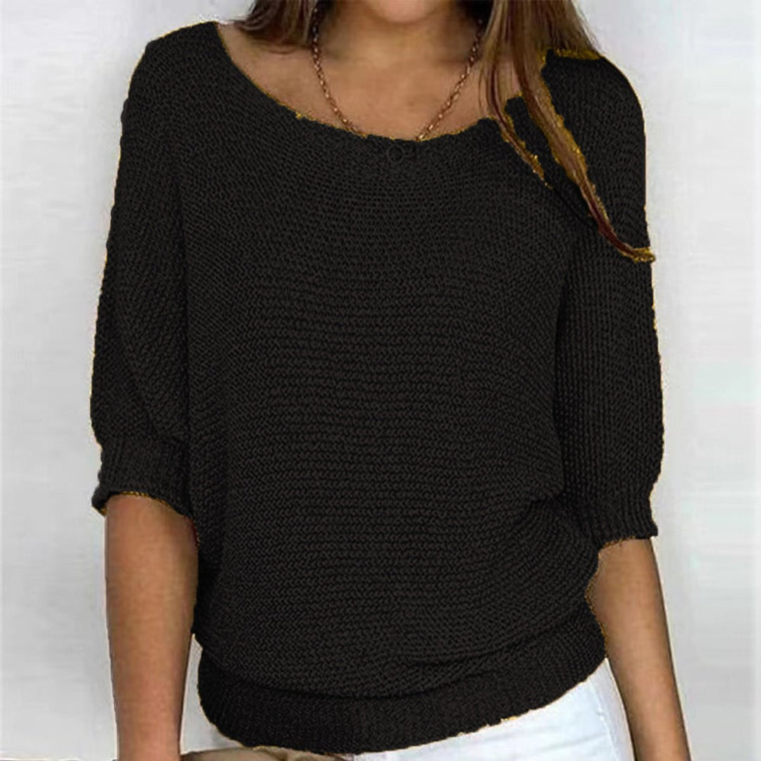 Damen Strickpullover Lässiger Oversize-Sweater mit Fledermausärmeln - Schwarz