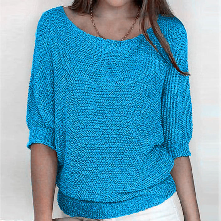 Damen Strickpullover Lässiger Oversize-Sweater mit Fledermausärmeln - Hellblau