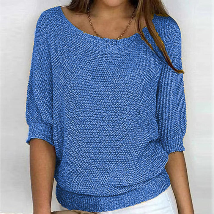 Damen Strickpullover Lässiger Oversize-Sweater mit Fledermausärmeln - Blau