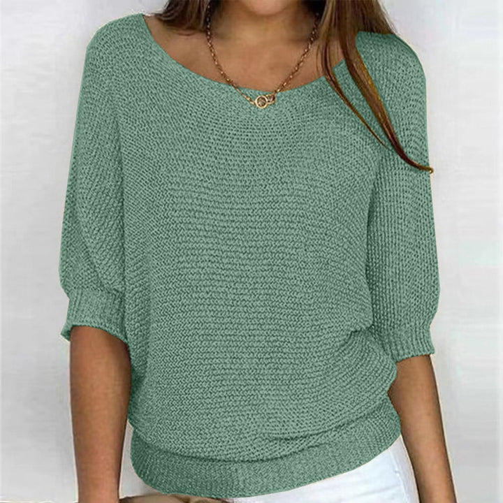 Damen Strickpullover Lässiger Oversize-Sweater mit Fledermausärmeln - Dunkelgrün
