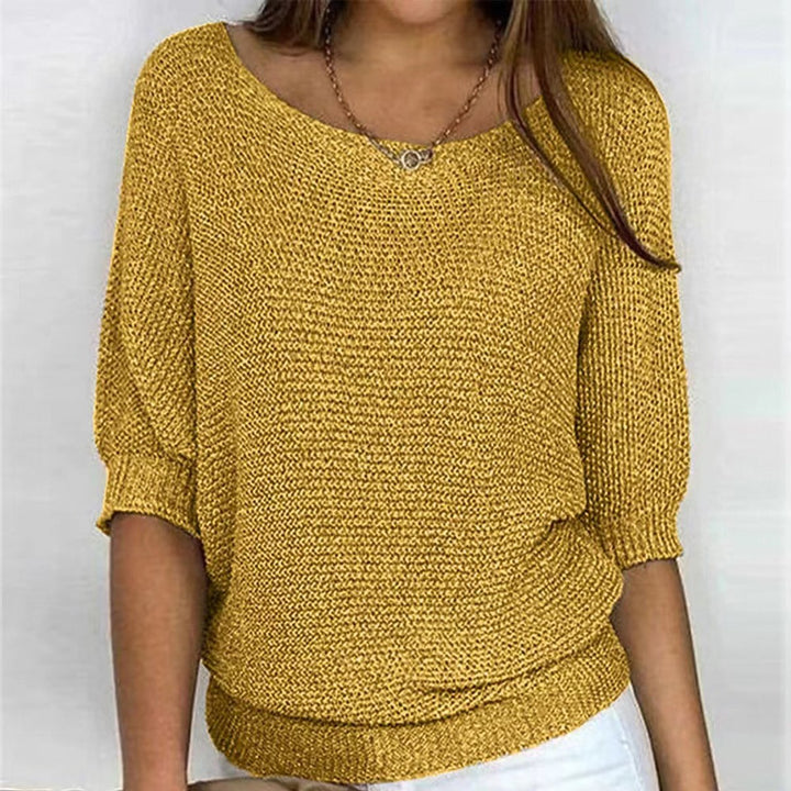 Damen Strickpullover Lässiger Oversize-Sweater mit Fledermausärmeln - Gelb