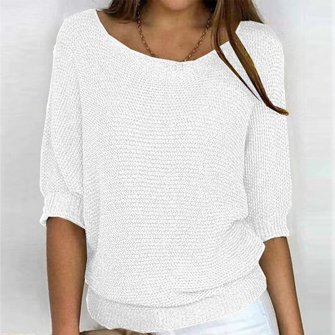 Damen Strickpullover Lässiger Oversize-Sweater mit Fledermausärmeln - Weiß