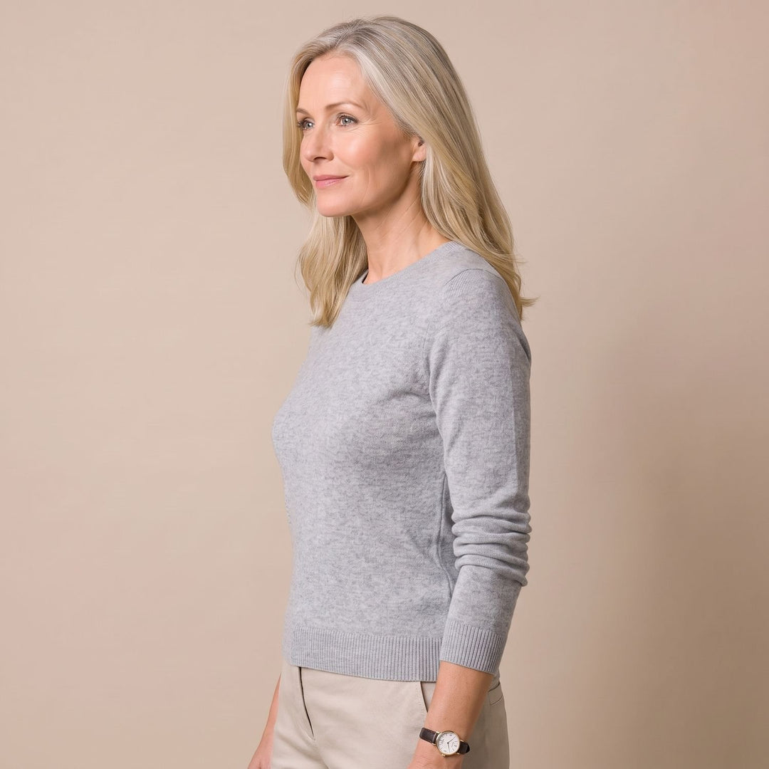 Damen Strickpullover mit Rundhals Langarm weicher Wollmix