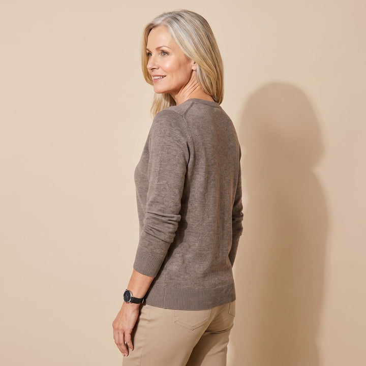 Damen Strickpullover mit Rundhals Langarm weicher Wollmix - Braun