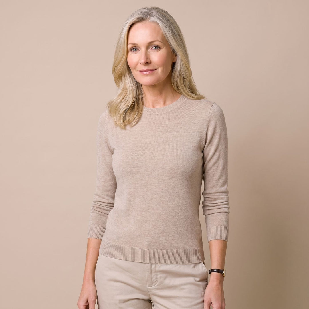 Damen Strickpullover mit Rundhals Langarm weicher Wollmix