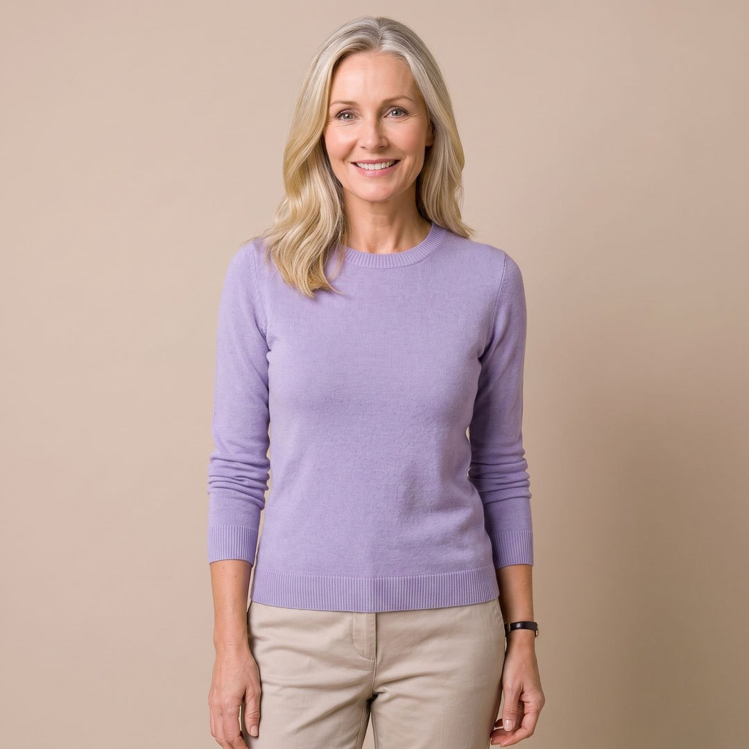 Damen Strickpullover mit Rundhals Langarm weicher Wollmix - Lavendel