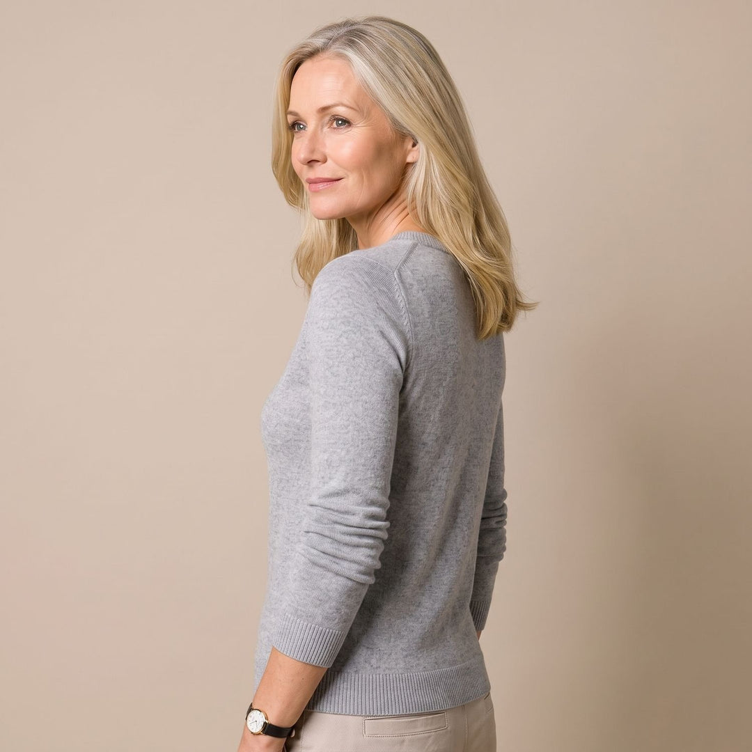 Damen Strickpullover mit Rundhals Langarm weicher Wollmix