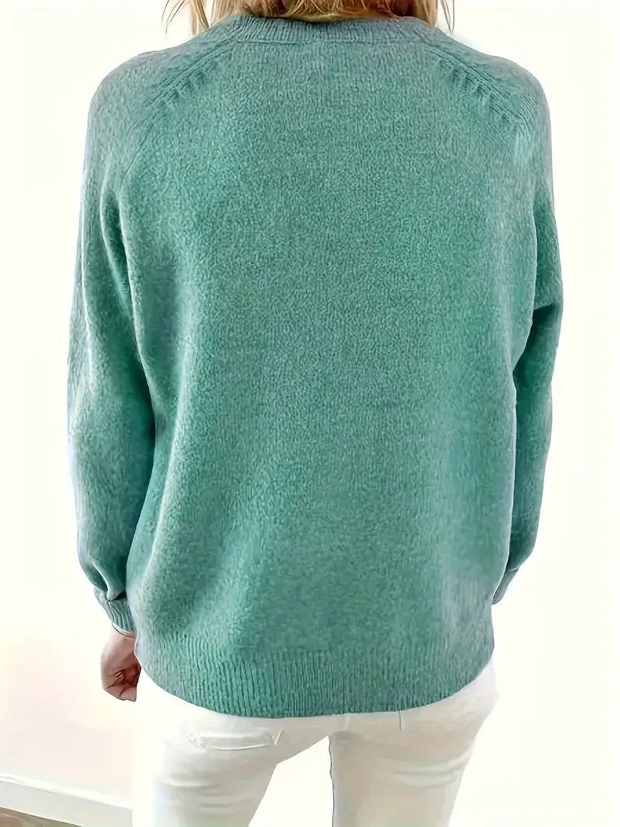Damen Strickpullover mit V-Ausschnitt und halber Knopfleiste