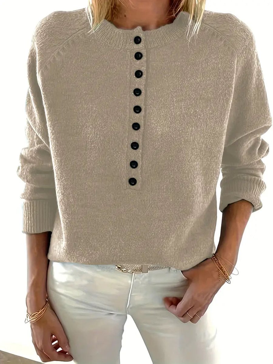 Damen Strickpullover mit V-Ausschnitt und halber Knopfleiste