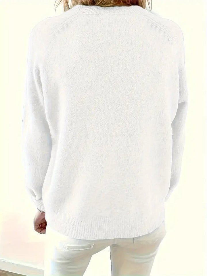 Damen Strickpullover mit V-Ausschnitt und halber Knopfleiste