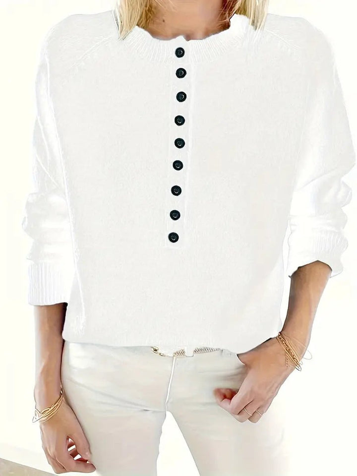Damen Strickpullover mit V-Ausschnitt und halber Knopfleiste