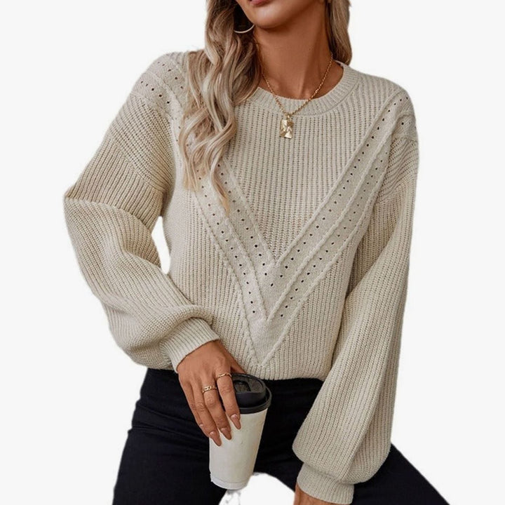 Damen Strickpullover Rundhals Strukturmuster Langarm