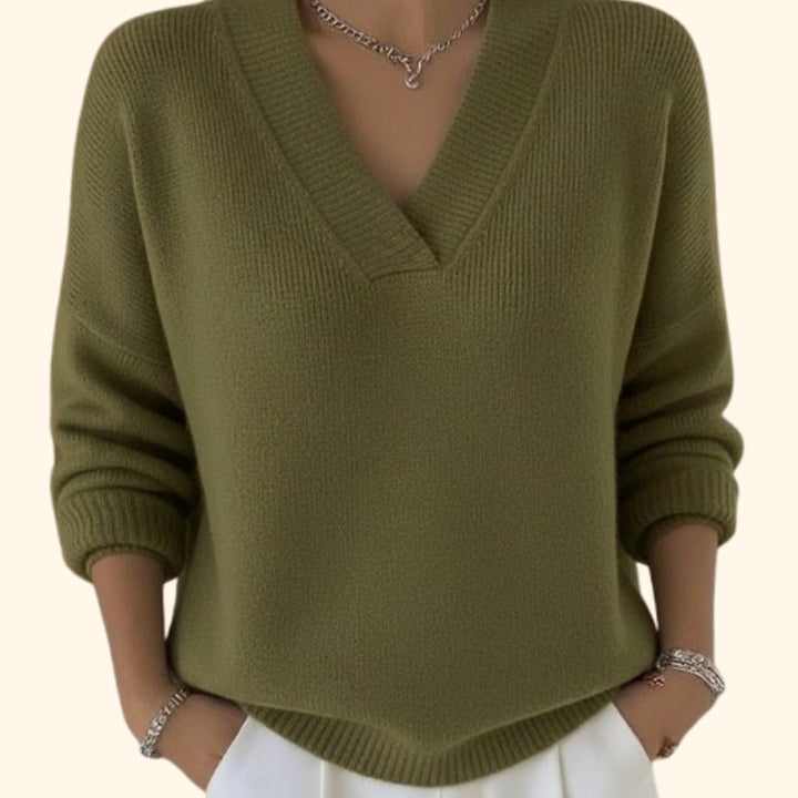 Damen Strickpullover V-Ausschnitt Lockerer Schnitt Langarm - Grün