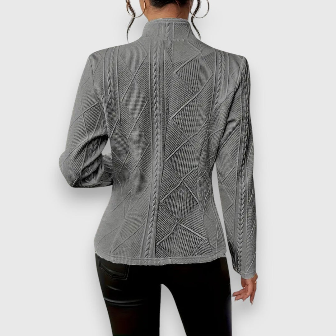 Damen Strukturierter Langarm-Pullover mit Stehkragen Kabelstrick-Optik