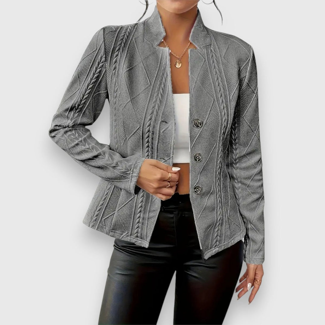 Damen Strukturierter Langarm-Pullover mit Stehkragen Kabelstrick-Optik - Grau