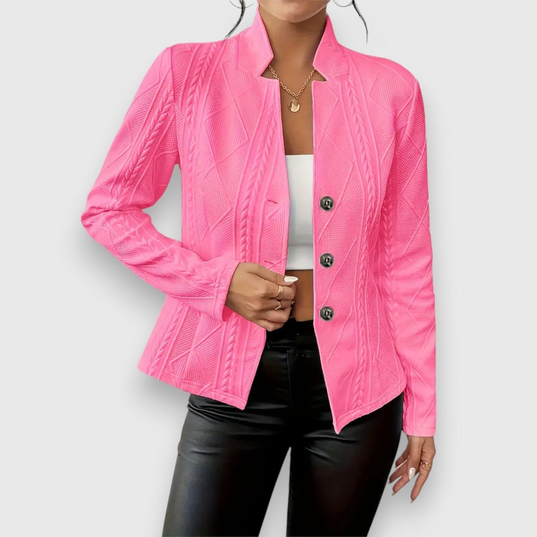 Damen Strukturierter Langarm-Pullover mit Stehkragen Kabelstrick-Optik - Rosa