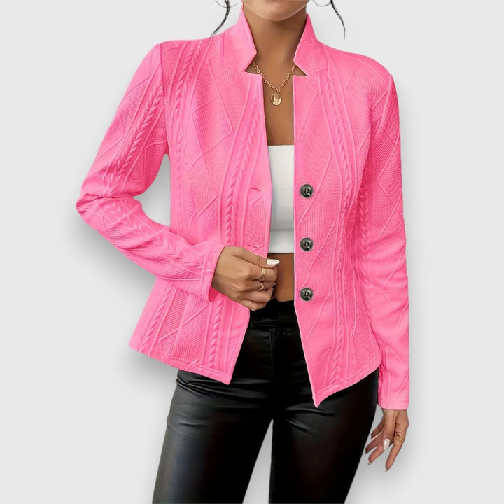 Damen Strukturierter Langarm-Pullover mit Stehkragen Kabelstrick-Optik - Rosa