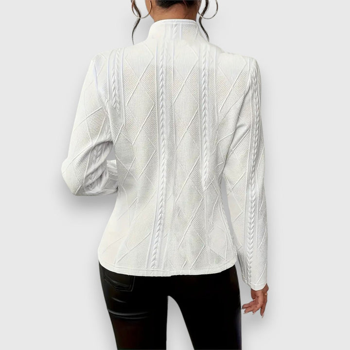 Damen Strukturierter Langarm-Pullover mit Stehkragen Kabelstrick-Optik