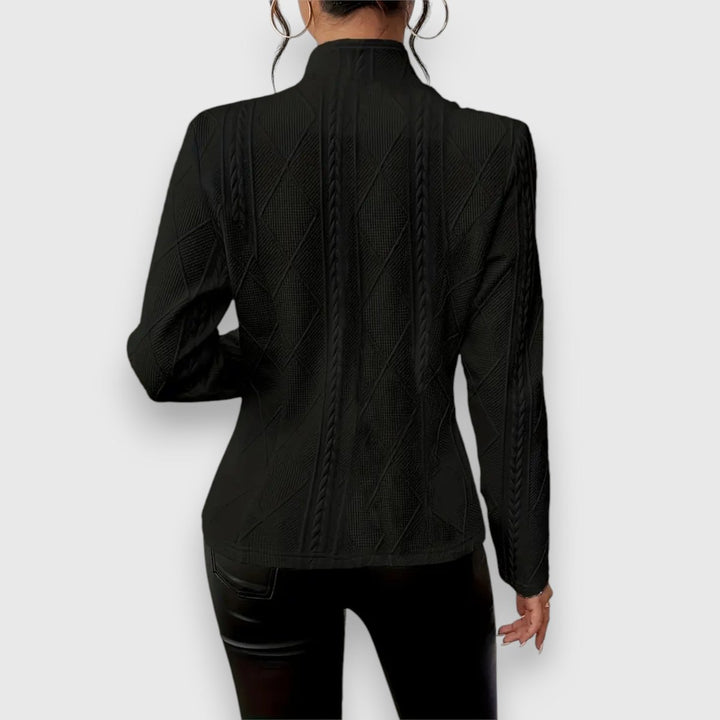 Damen Strukturierter Langarm-Pullover mit Stehkragen Kabelstrick-Optik
