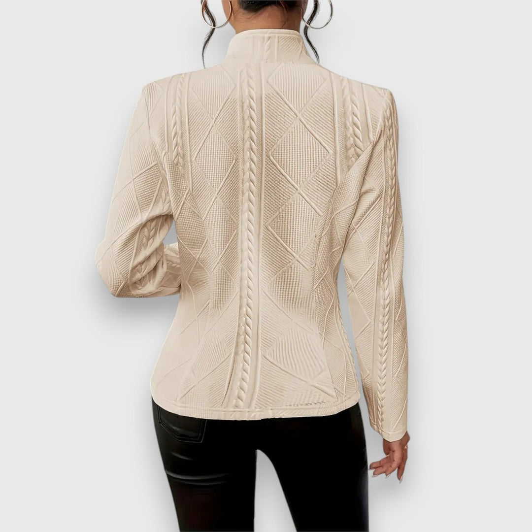 Damen Strukturierter Langarm-Pullover mit Stehkragen Kabelstrick-Optik