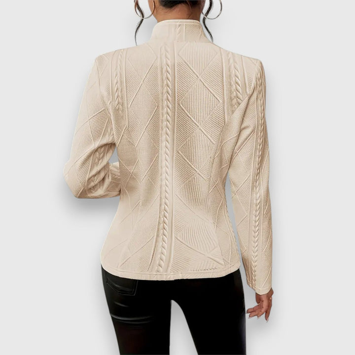 Damen Strukturierter Langarm-Pullover mit Stehkragen Kabelstrick-Optik