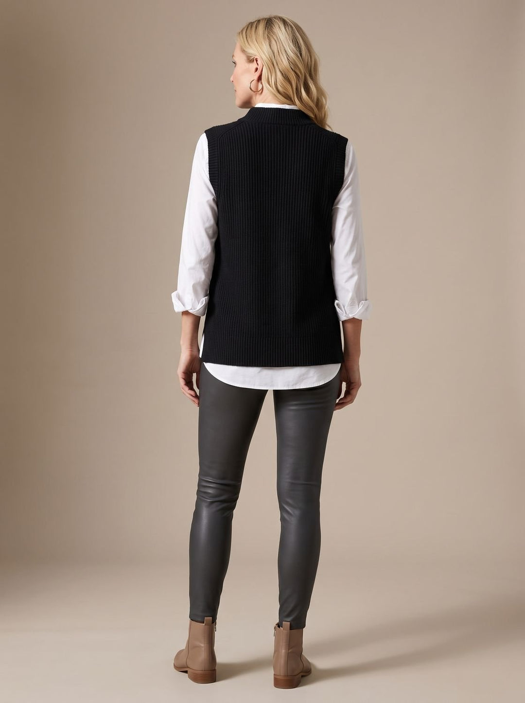 Damen Sweater Vest mit Zopfmuster Ärmellose Strickweste