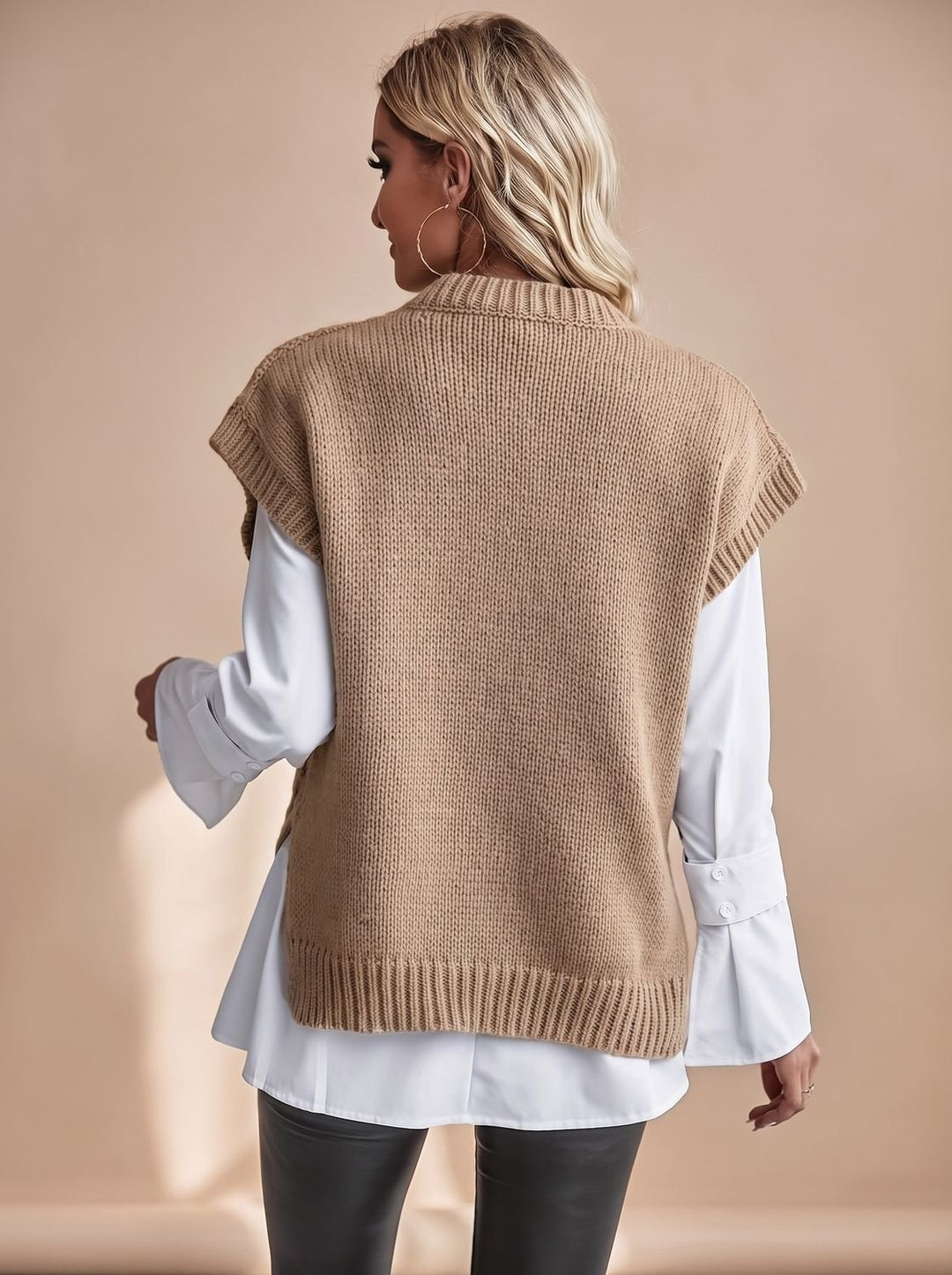 Damen Sweater Vest mit Zopfmuster Ärmellose Strickweste